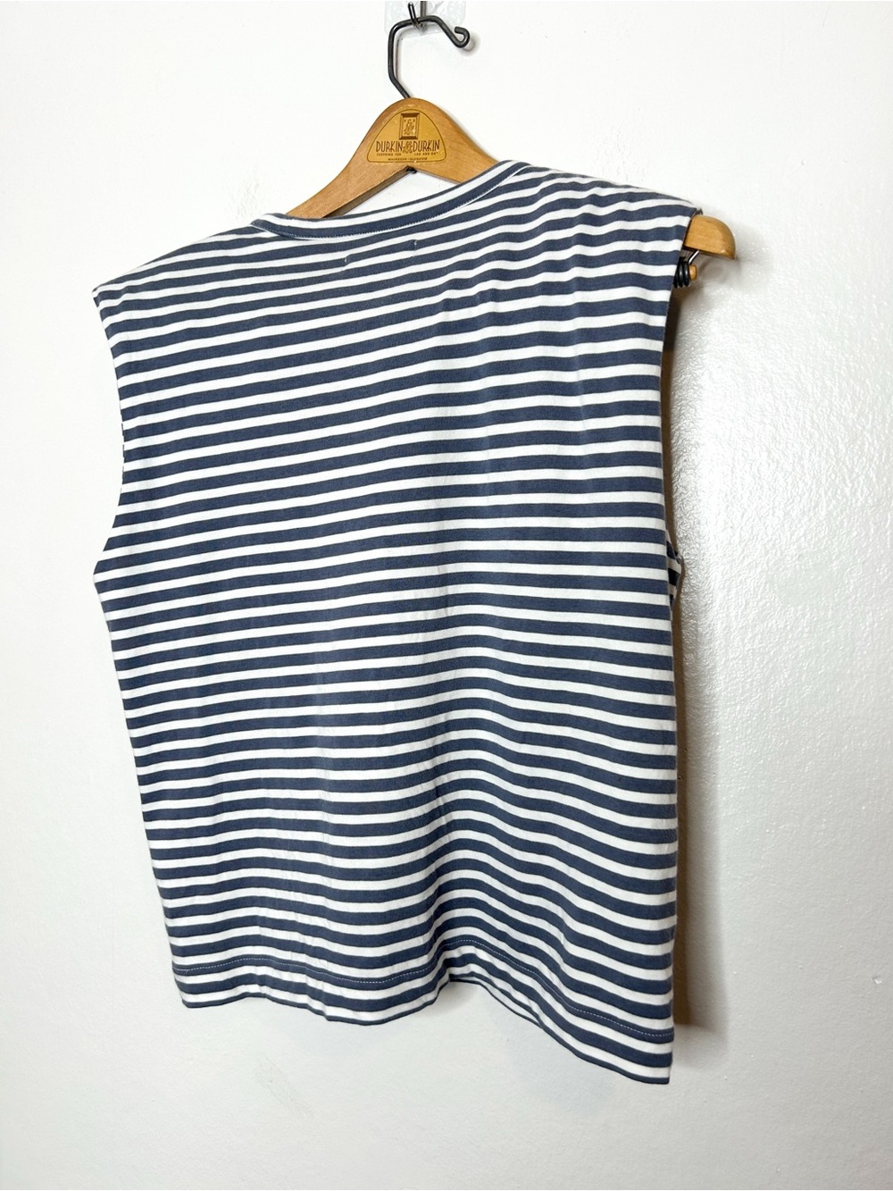 Madewell Womens Blue Grey Striped Structured Shoulder Muscle Tee Tank Top Small - Picture 8 of 8